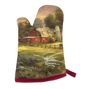New Thomas Kinkade Oven Mitt Barn Farm Scene Kitxhen Red